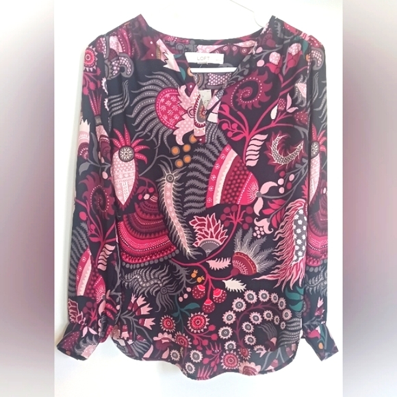 Loft Petites Floral Paisley Tunic Blouse in Cranberry - Picture 4 of 8